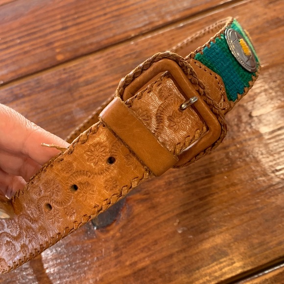 Vintage Guatemalan Woven Leather Concho Belt - Picture 12 of 17